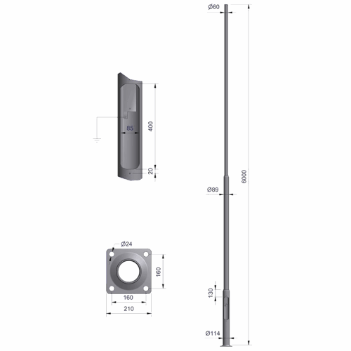 Ørsta pole 6m Ø60mm cc=160mm