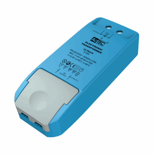 Transformer 12Vac 0-70W Halogen/0-50W LED max 6 LED Phasecut