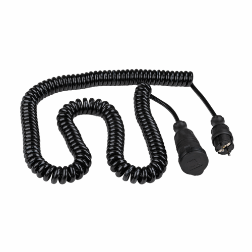 Coiled Cable 5m + Male Schuko Plug + Female Schuko Plug BK