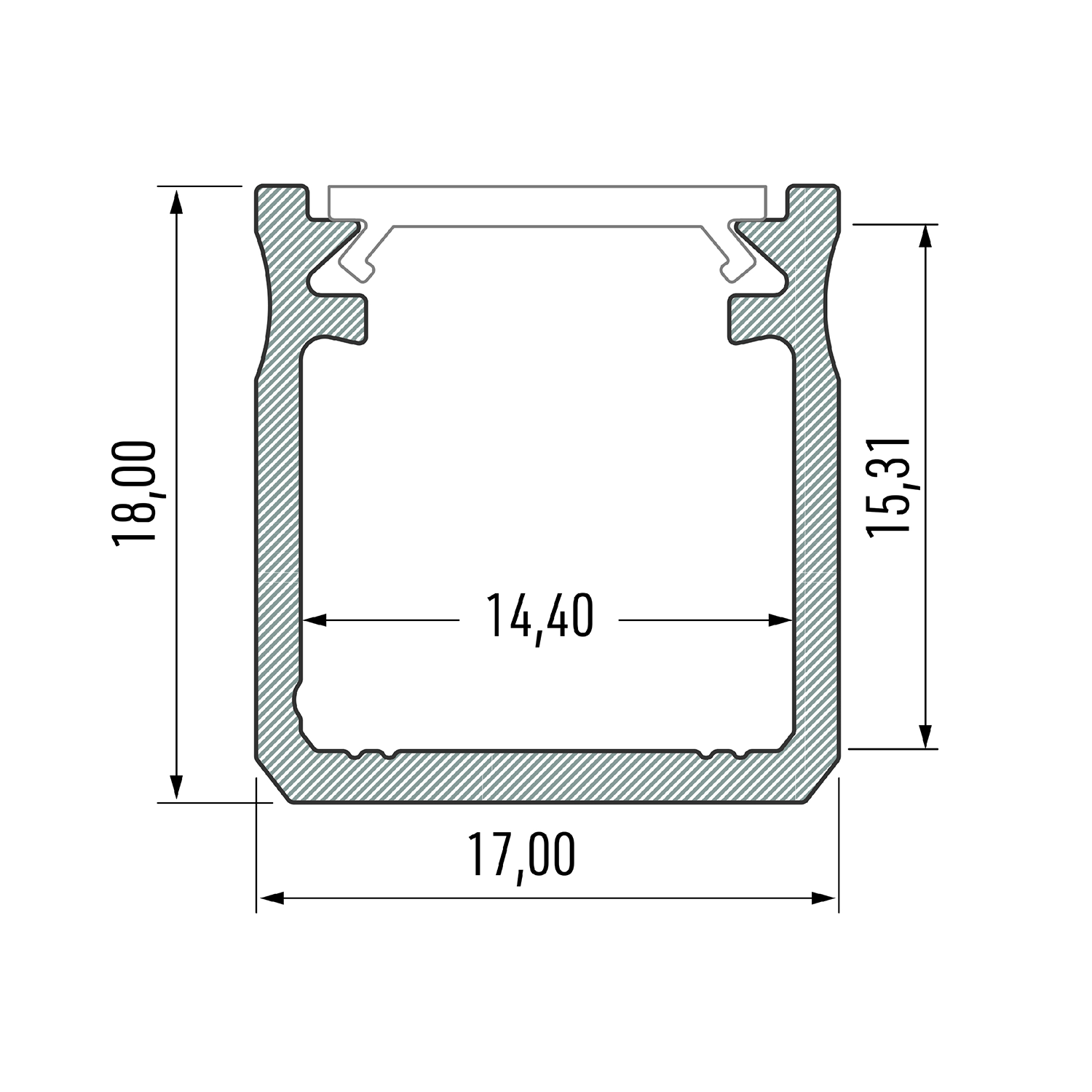 Profile Type Y 17x18mm WH 2,02 m inc/end caps, clips