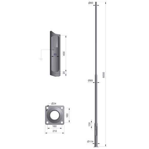 Ørsta pole 6m Ø60mm cc=160mm