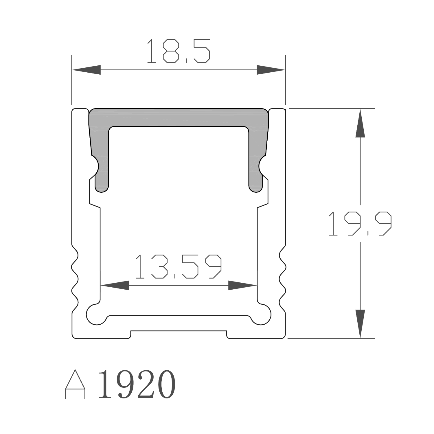 Profile U3 BK 2m 18,5x20mm incl f.cover,end cap, clips