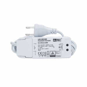 Driver 350mA cc (2-58V) 20W IP20 w/3m cable Euro-plug WH