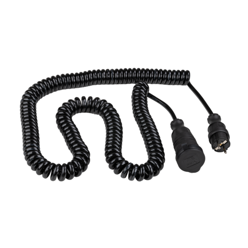 Coiled Cable 5m + Male Schuko Plug + Female Schuko Plug BK