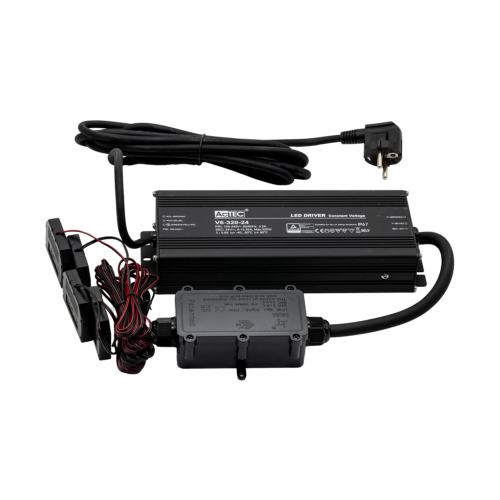 Driver 24V 300W IP67 3m Euro &amp; 4 stk. Riva 6-vejs mini-splitter 72W